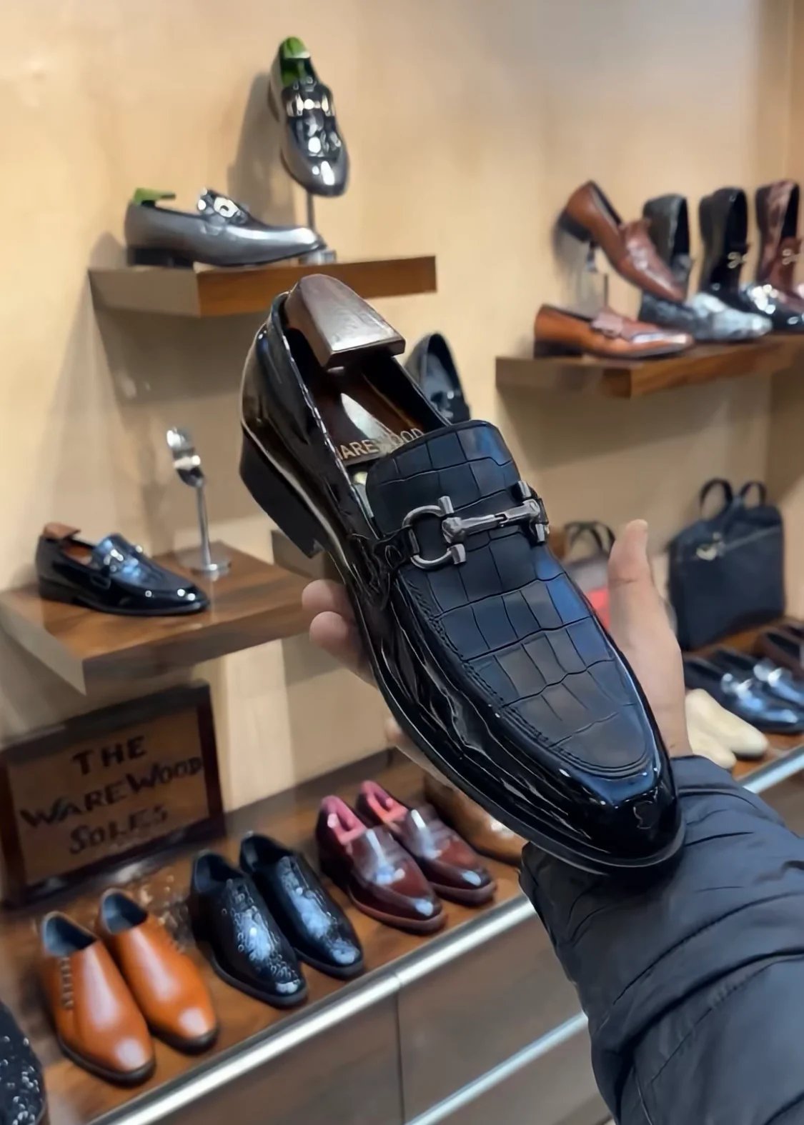 Matt Black Crocodile & Patent Moccasins