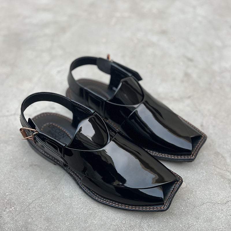 Hand Stitched Patent Black Kheri