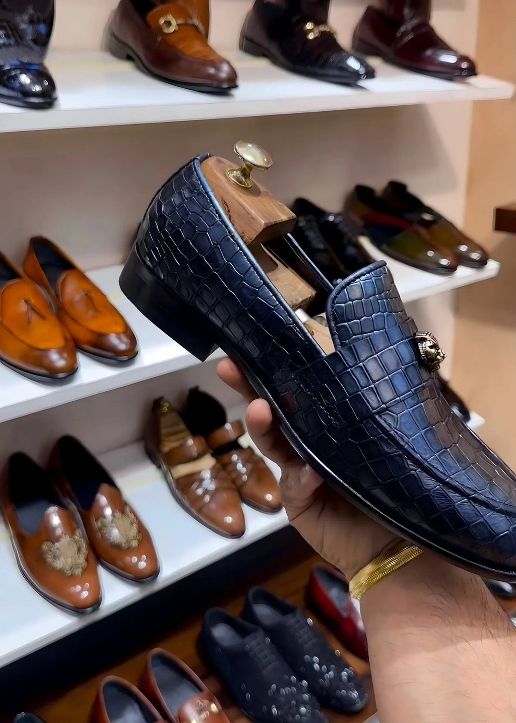 Limited Edition Burnished Blue Croc Scaled Slip-ons