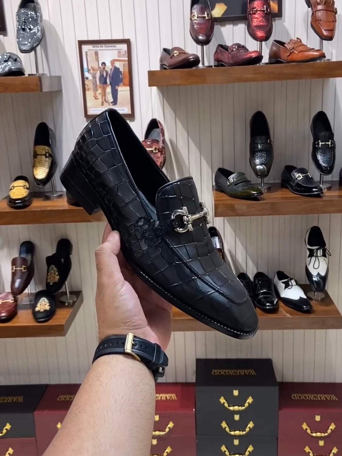 Charcoal Black Crocodile Scaled Moccasins