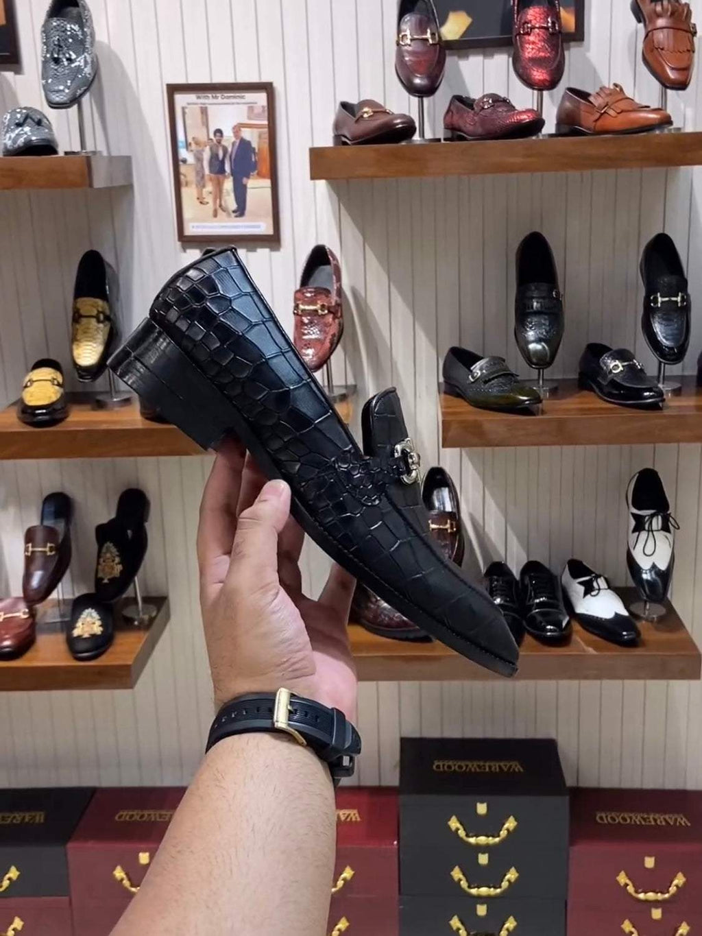 Charcoal Black Crocodile Scaled Moccasins