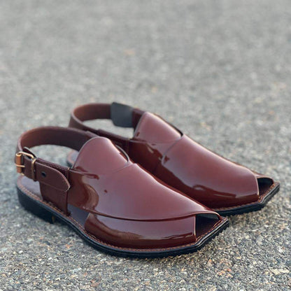 Hand Stitched Patent Black/Maroon Kheri