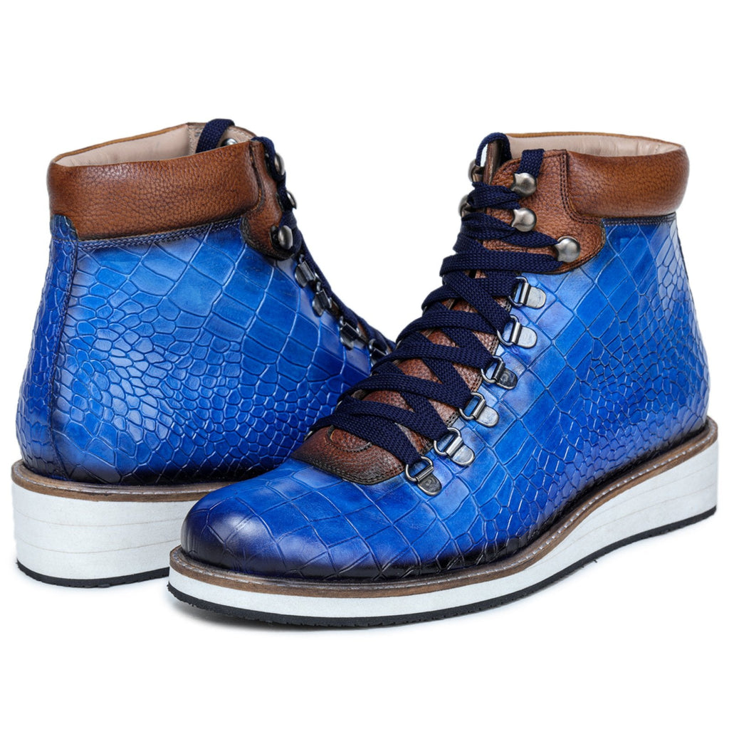 Noa Textured Hiker Style Laceup Boots - Blue