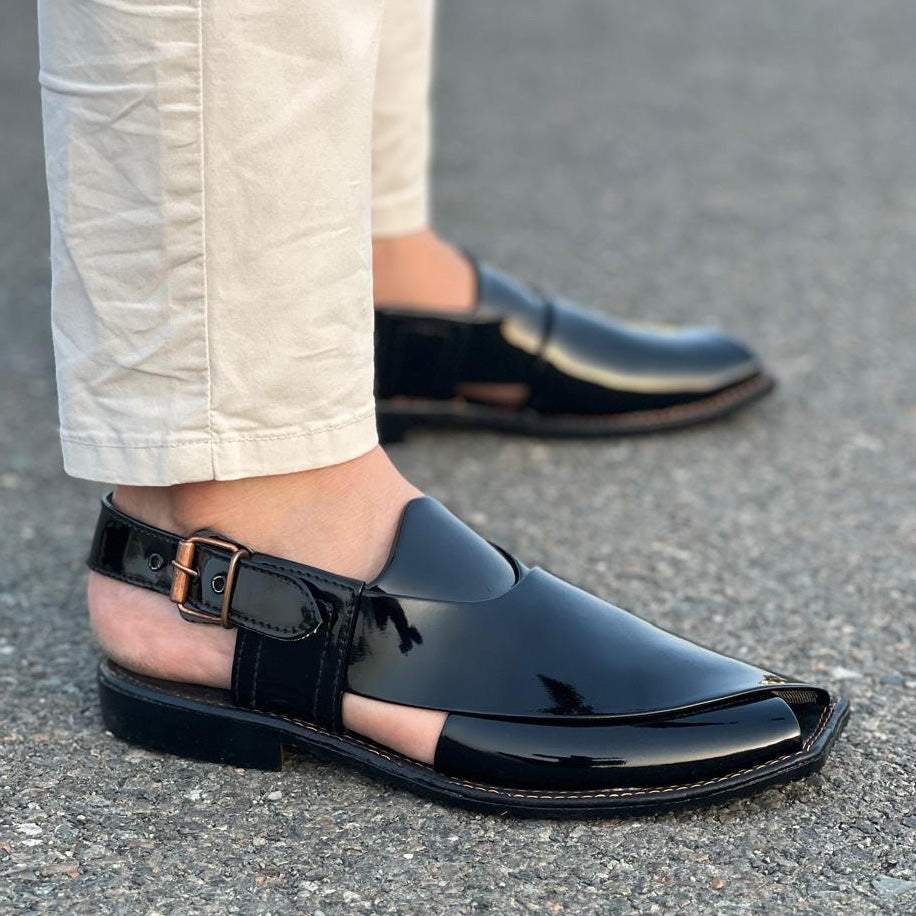 Hand Stitched Patent Black/Maroon Kheri