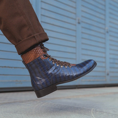 Croco Boots With Weaving Detail