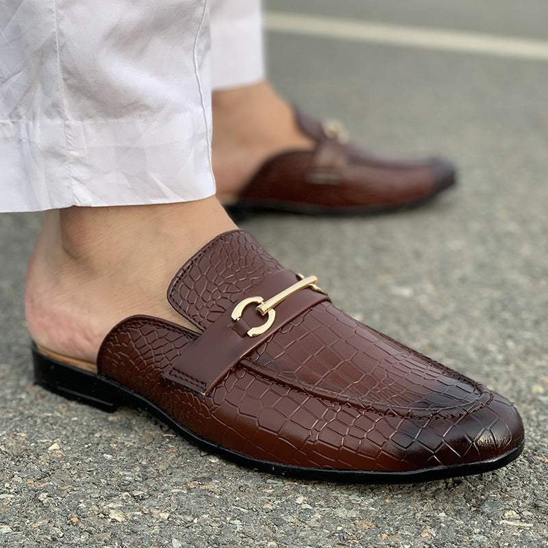 Hand Stitched Movik Brown Textured Mules