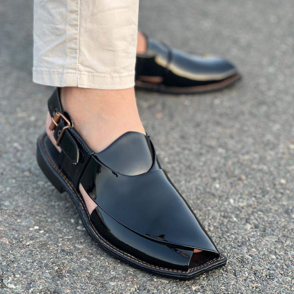 Hand Stitched Patent Black/Maroon Kheri