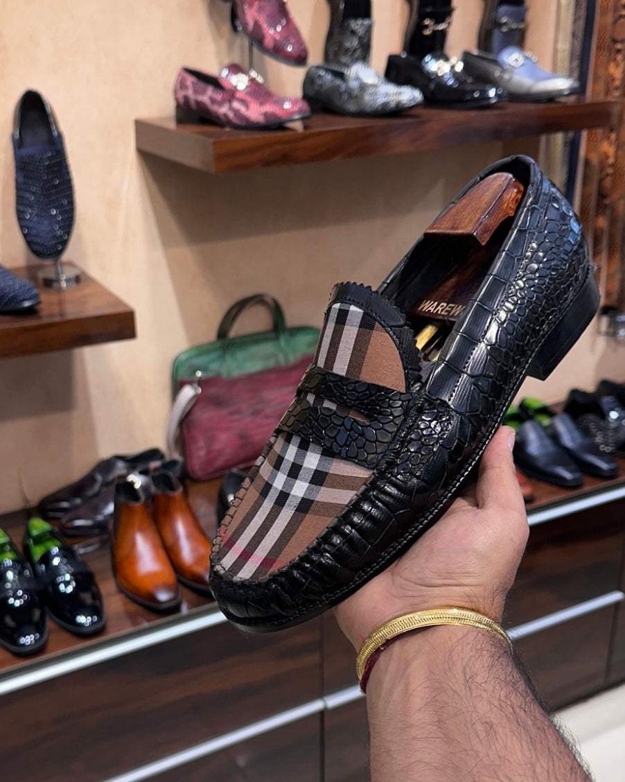 Crocodile Scaled Spectator Penny Loafers