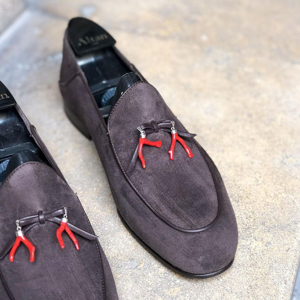 Limited Edition - Ultimate Summer Loafer - Red Sardinia Coral and Chocolate brown Cashemire Suede