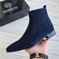 Raphael Navy Blue Men's Chelsea Genuine Suede Leather Boots