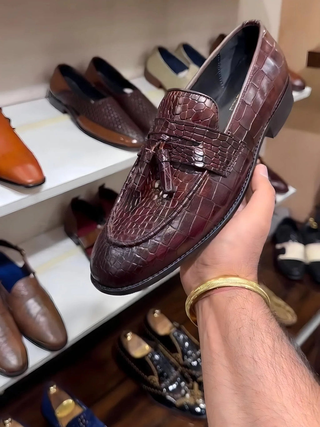 Baby Crocodile Wine Shade Moccasins