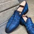 Full Blue Hand-Nabucked Crocodile Loafer