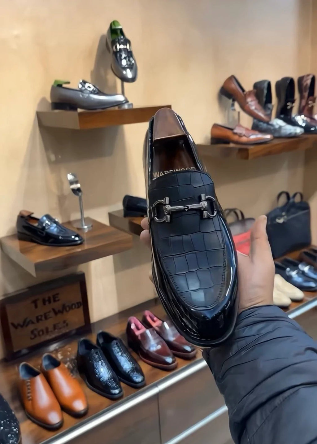 Matt Black Crocodile & Patent Moccasins