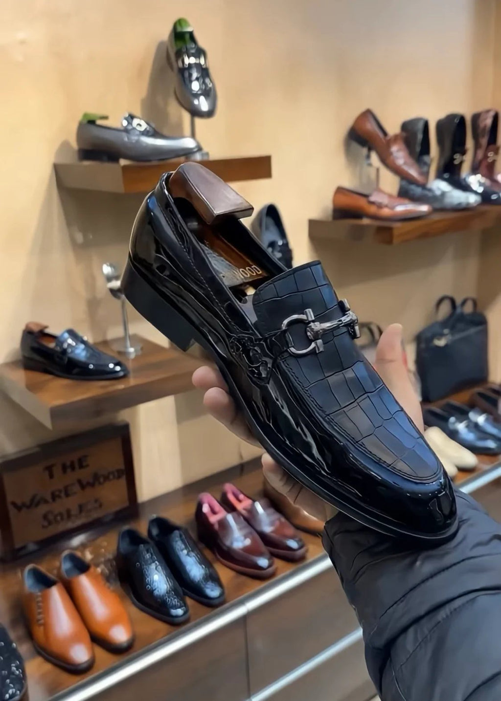 Matt Black Crocodile & Patent Moccasins