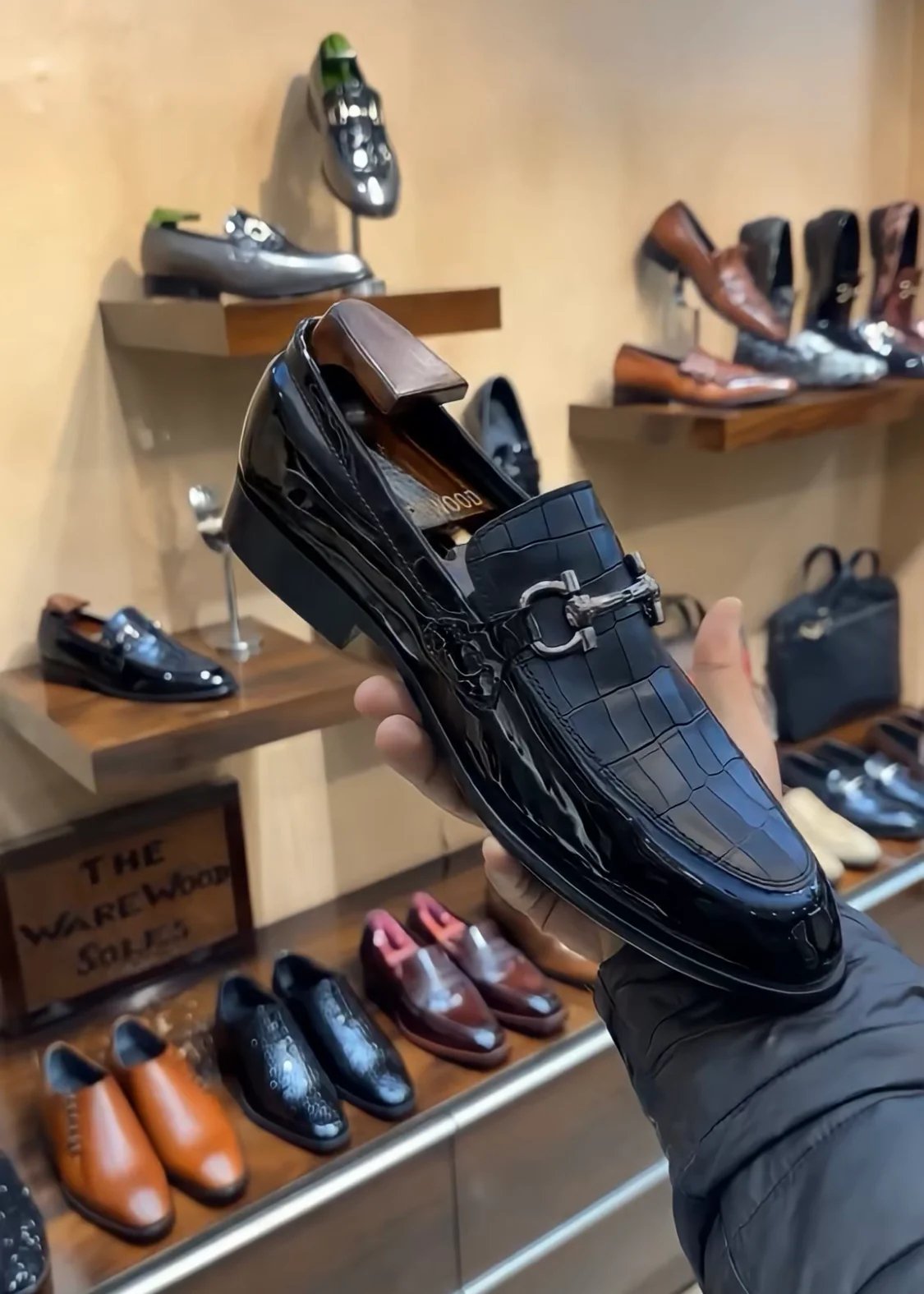 Matt Black Crocodile & Patent Moccasins