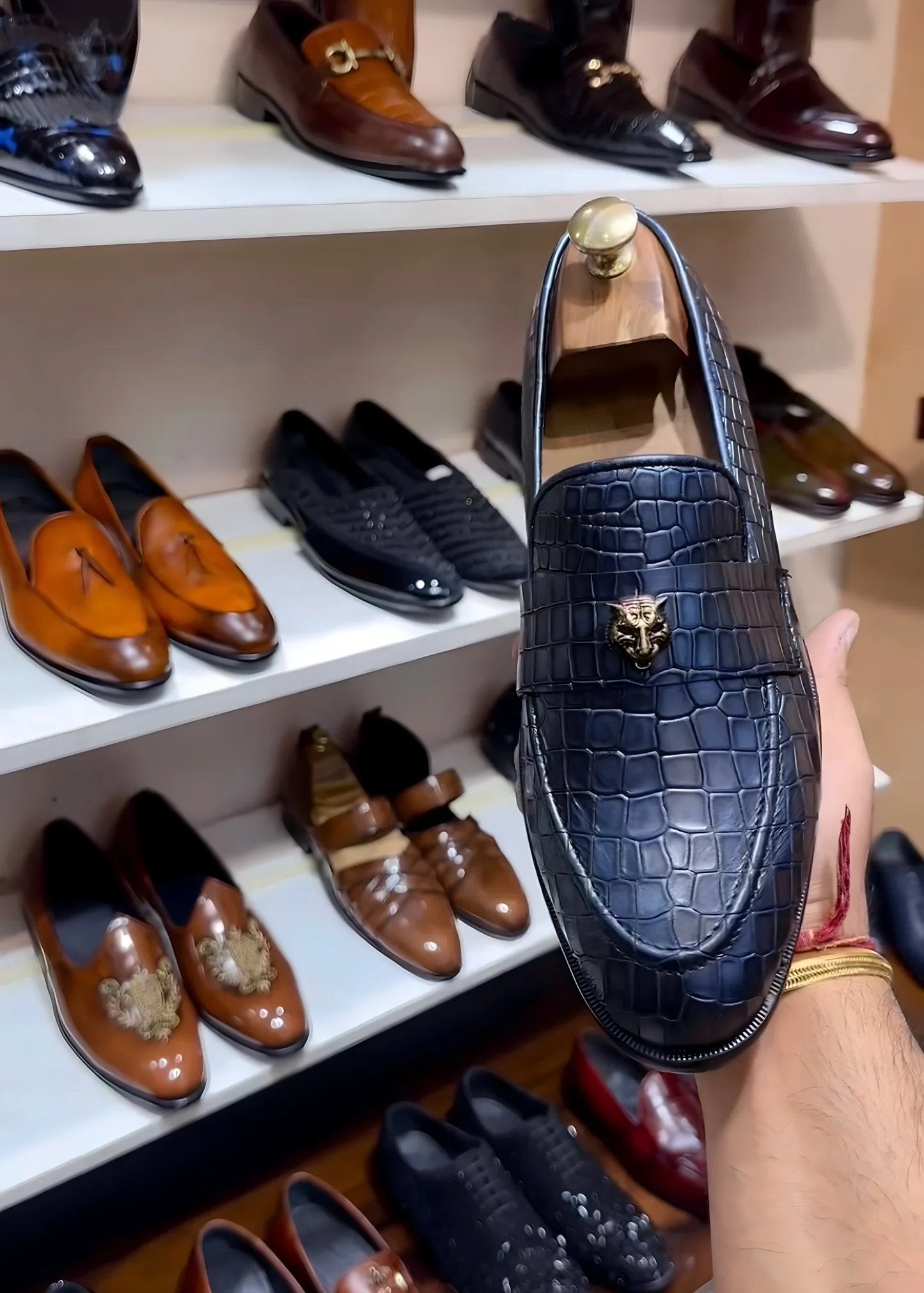 Limited Edition Burnished Blue Croc Scaled Slip-ons
