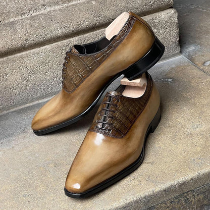 Richelieu à Balmoral en crocodile - patine Vintage Calf