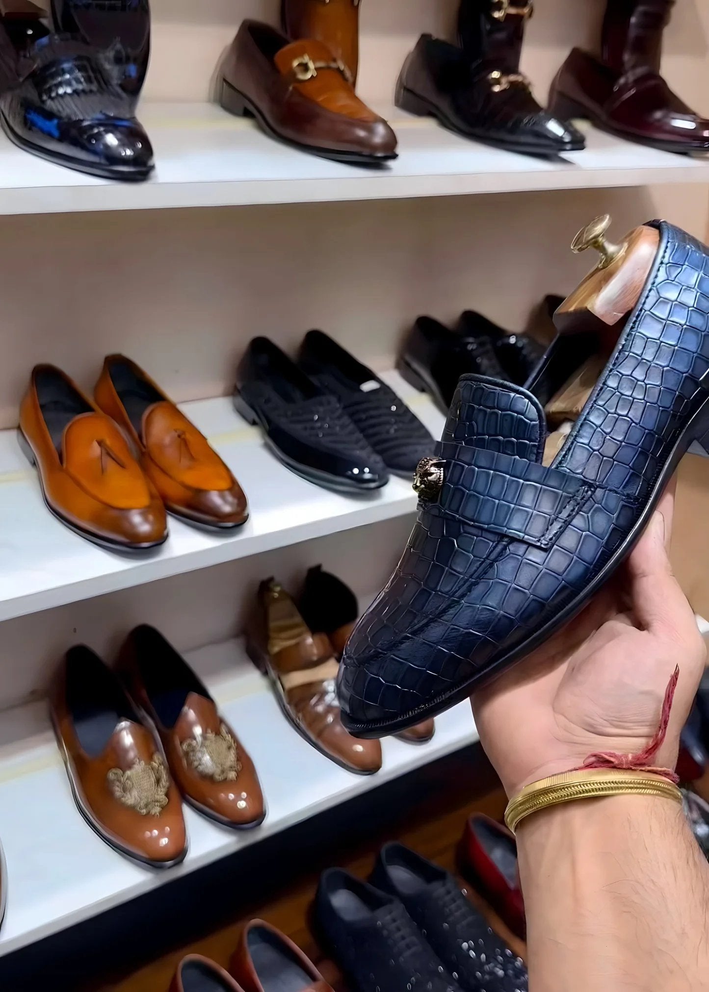 Limited Edition Burnished Blue Croc Scaled Slip-ons