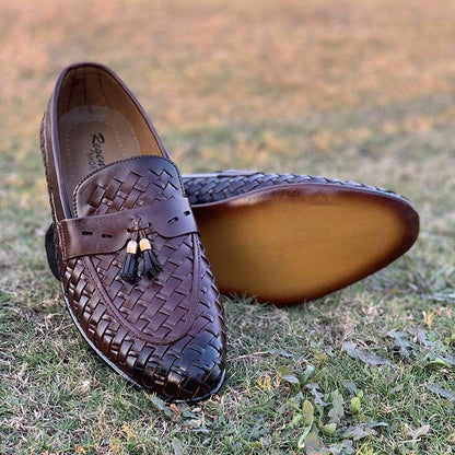 Handmade Brown Woven Textured Shoes