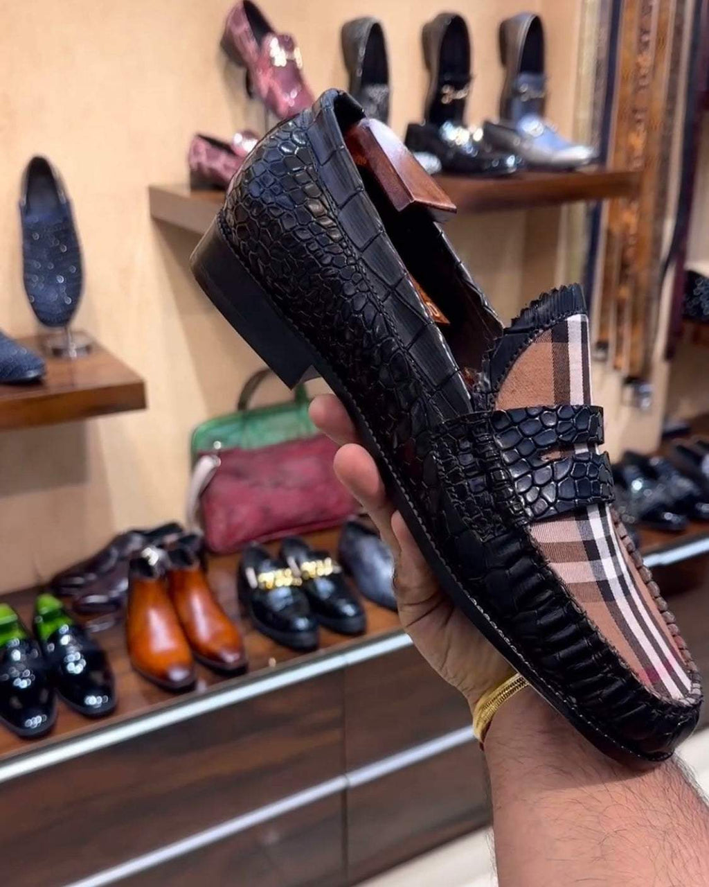 Crocodile Scaled Spectator Penny Loafers
