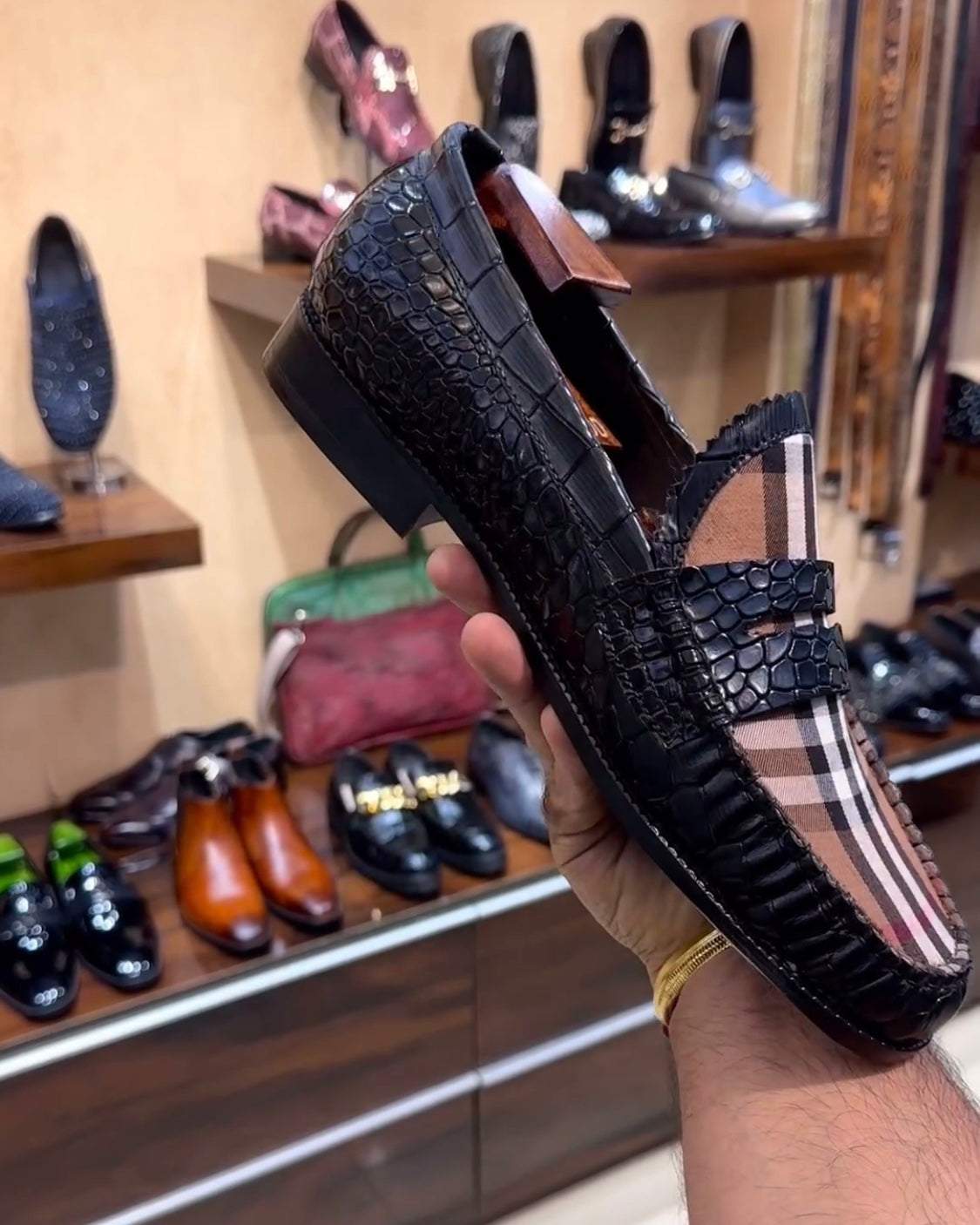 Crocodile Scaled Spectator Penny Loafers