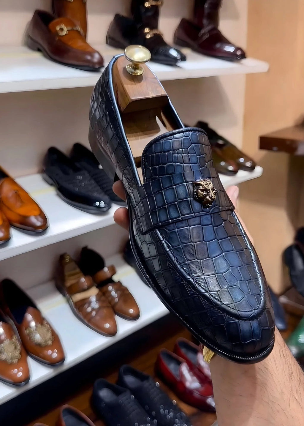 Limited Edition Burnished Blue Croc Scaled Slip-ons
