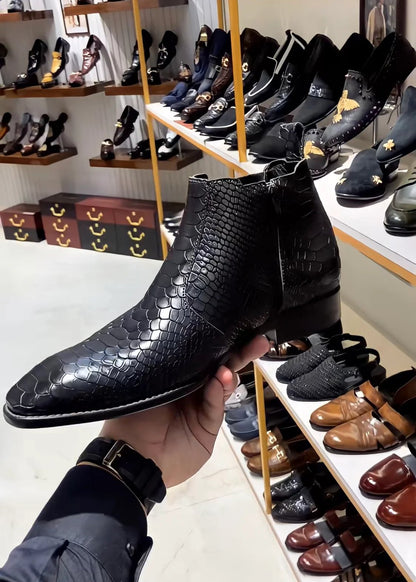 Charcoal Black Cobra Scaled Zip Boots