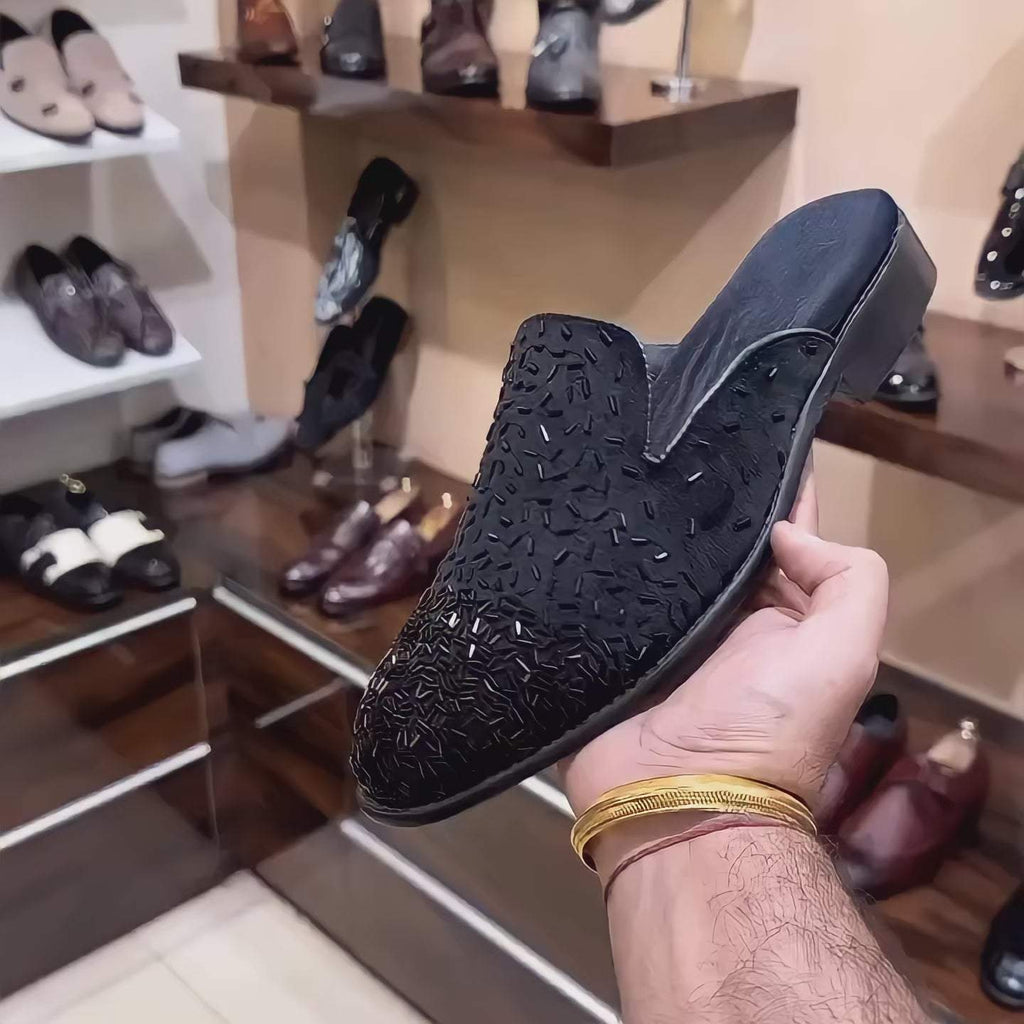 Italian Suede Hand-embroidered Mules