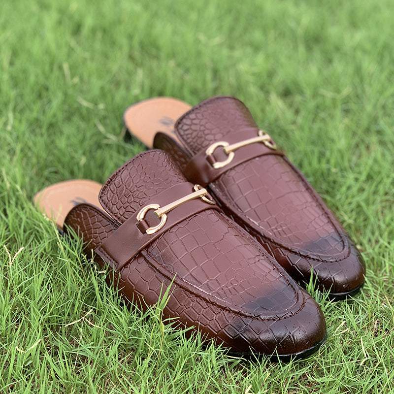 Hand Stitched Movik Brown Textured Mules