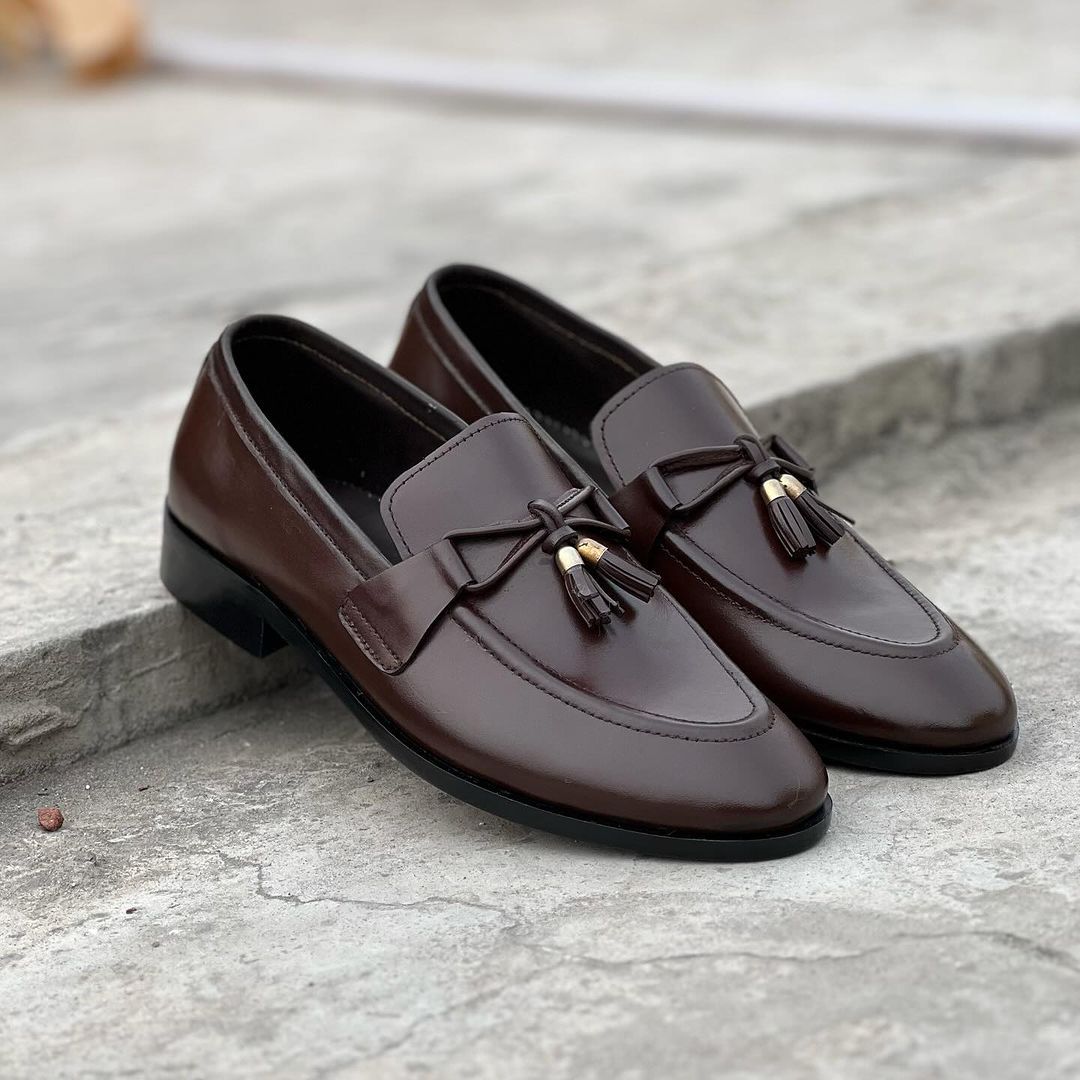Brown/Black Leather Loafer Shoes-103