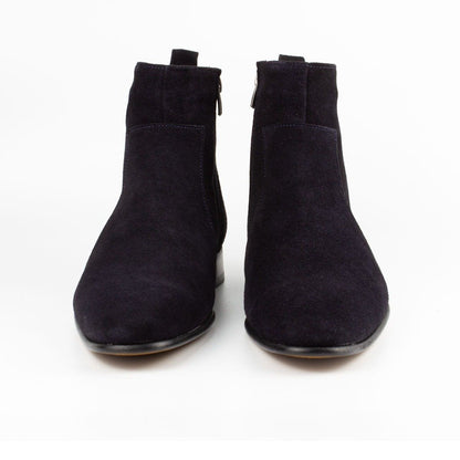 Raphael Navy Blue Men's Chelsea Genuine Suede Leather Boots