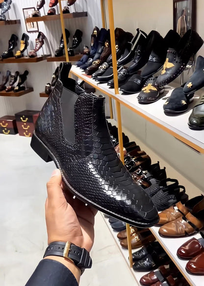 Charcoal Black Cobra Scaled Zip Boots