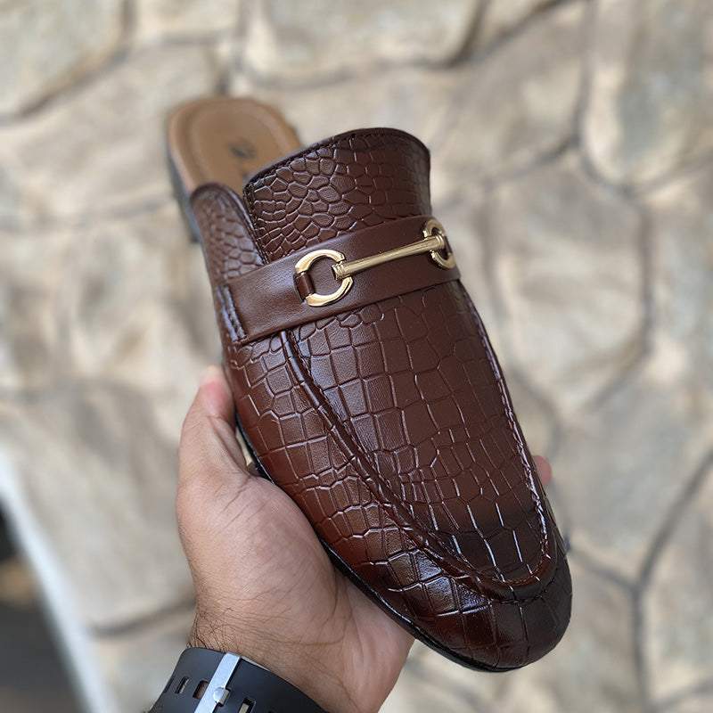 Hand Stitched Movik Brown Textured Mules