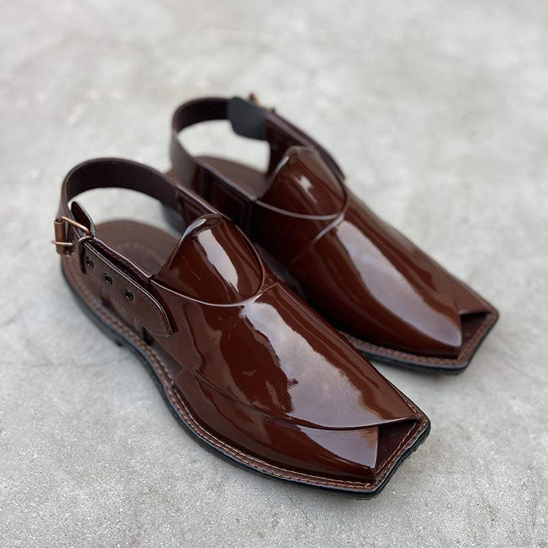 Hand Stitched Patent Black/Maroon Kheri