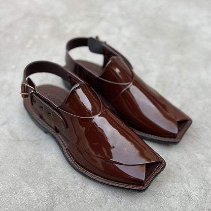 Hand Stitched Patent Black/Maroon Kheri