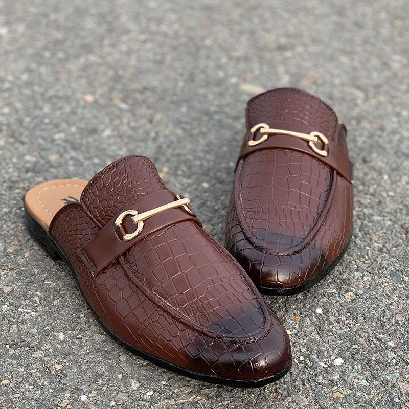 Hand Stitched Movik Brown Textured Mules