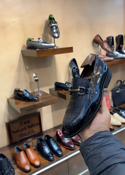 Matt Black Crocodile & Patent Moccasins