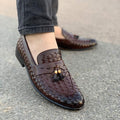 Handmade Brown Woven Textured Shoes