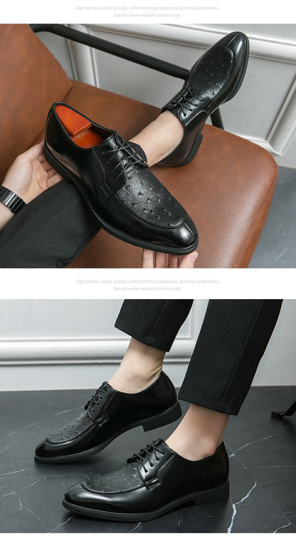Ostrich Print Lace-Up Derby Shoes