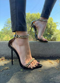 Chunky Chain Strap Pointed-Toe Stiletto Sandals | Glamourous Night Out Heels